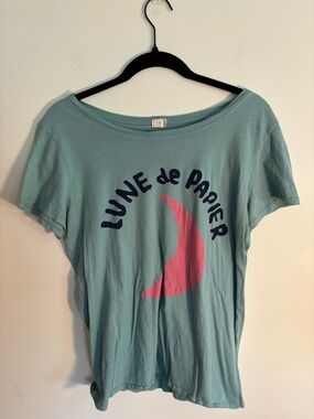 TLa Lune de Papier Graphic Tee - Seafoam Green with Pink Moon